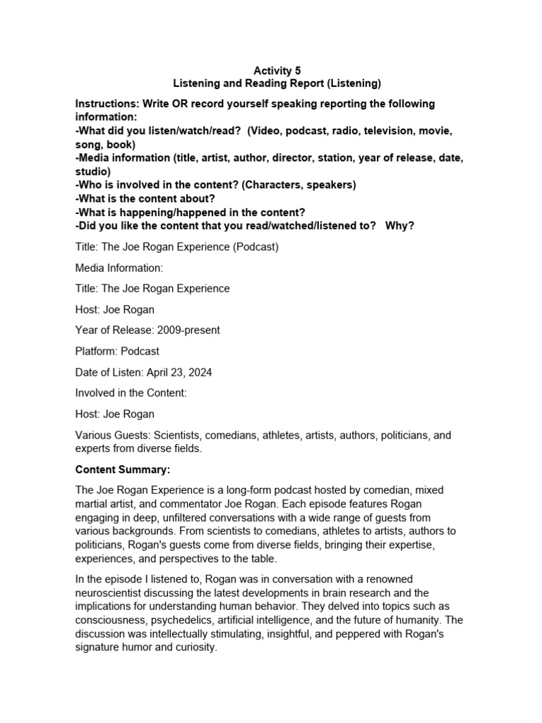 Joe Rogan Podcast Episode Review | PDF | Psychology | Behavioural Sciences