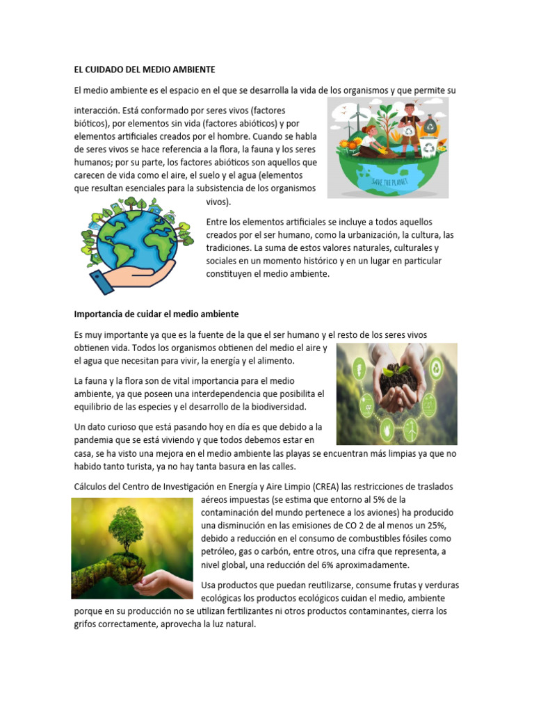 Cuidado y conservación del medio ambiente | PDF | Protección del medio ...