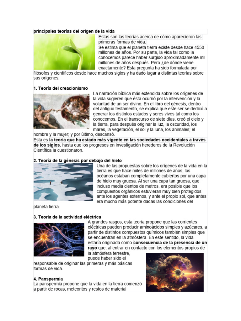 Principales Teorías Del Origen de La Vida | Descargar gratis PDF ...