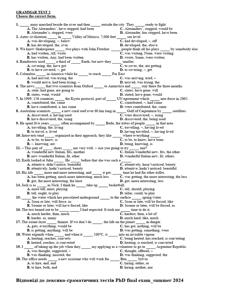 Grammar Test 2 Answers | PDF | Earth Sciences