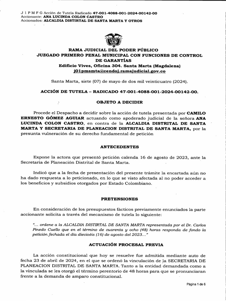 Sentencia 2024-00142 | PDF | Petición | Caso de ley