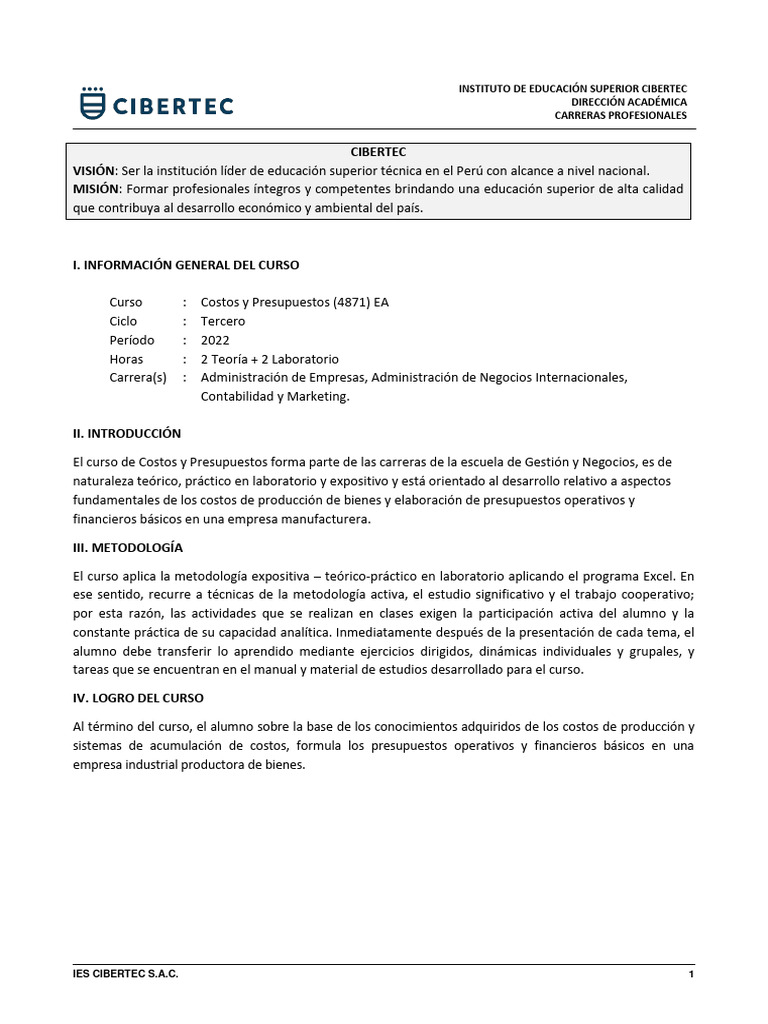 Curso de Costos y Presupuestos en Cibertec | PDF | Presupuesto | Business
