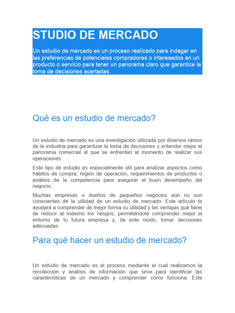 Studio de Mercado | PDF | Investigación de mercado | Metodología de