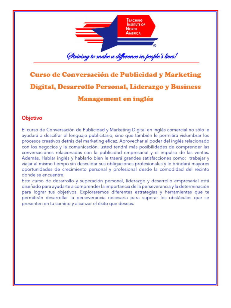 Curso de Marketing y Liderazgo en Inglés | PDF | Publicidad ...