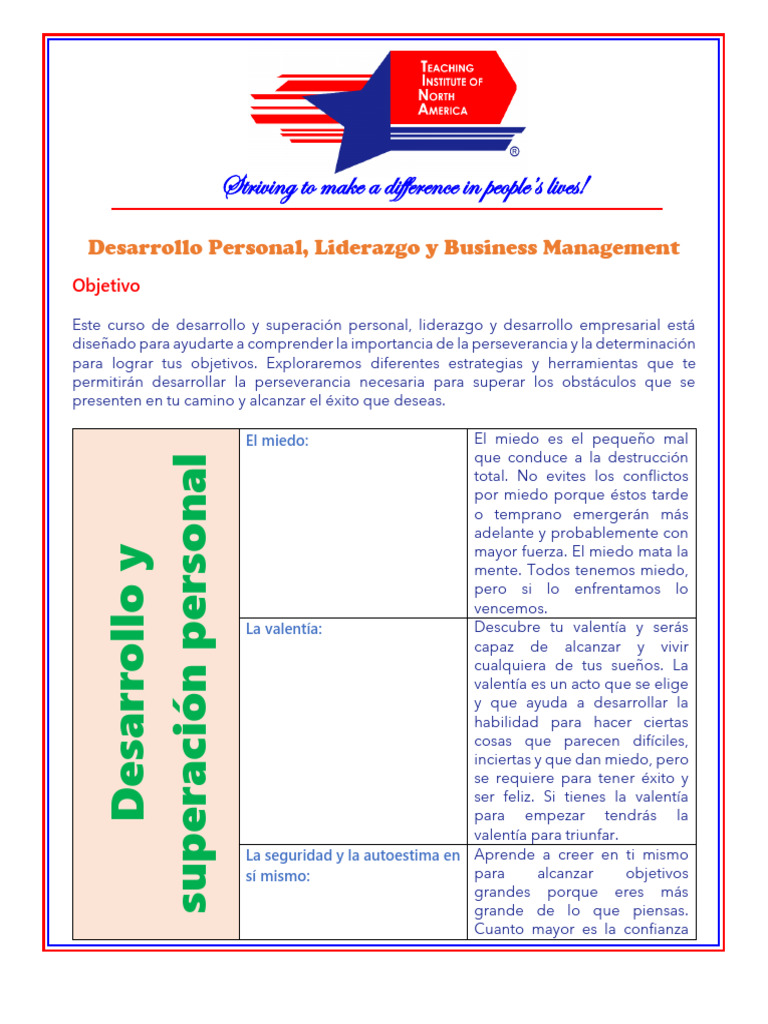 Temario Liderazgo y Desarrollo Personal y Empresarial | PDF ...