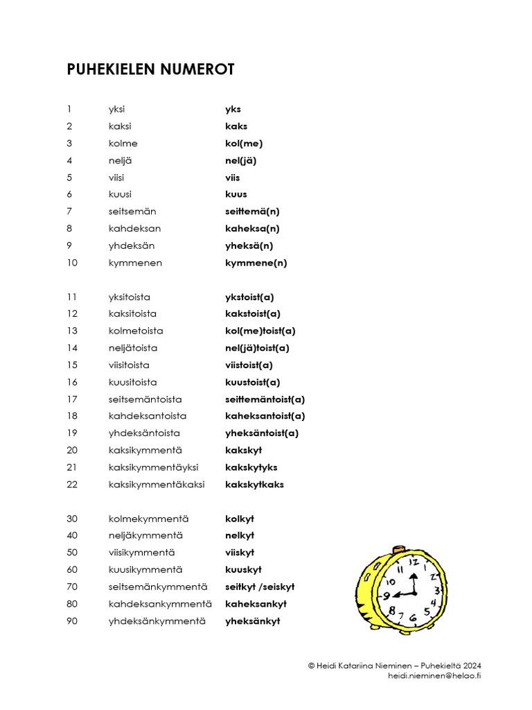 Puhekielen Numerot | PDF
