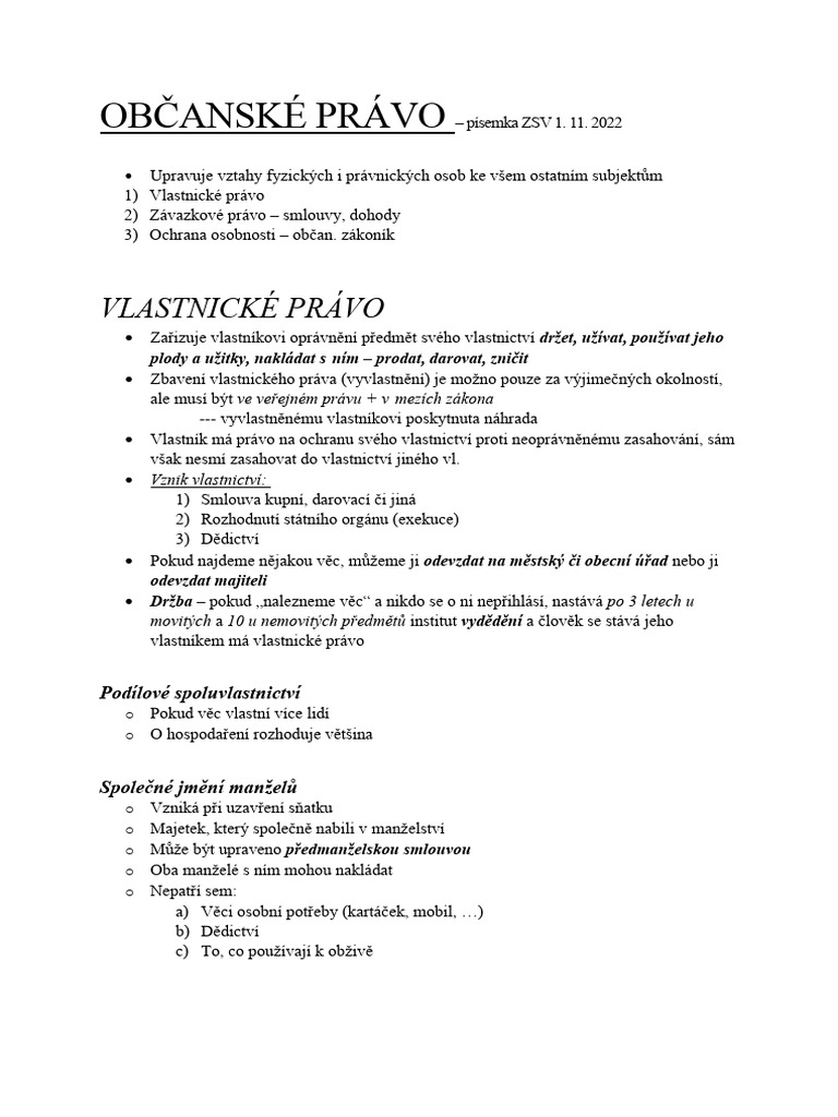 OBČANSKÉ PRÁVO - Test | PDF
