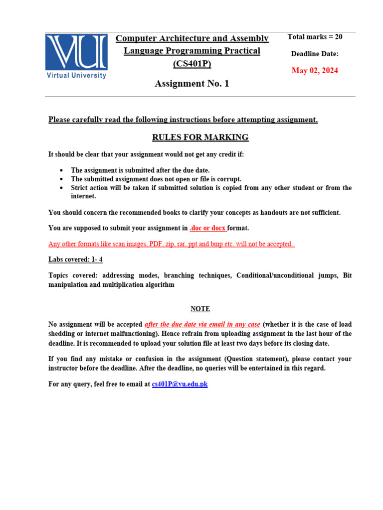 Spring 2024 CS401P 1 Download Free PDF Assembly Language