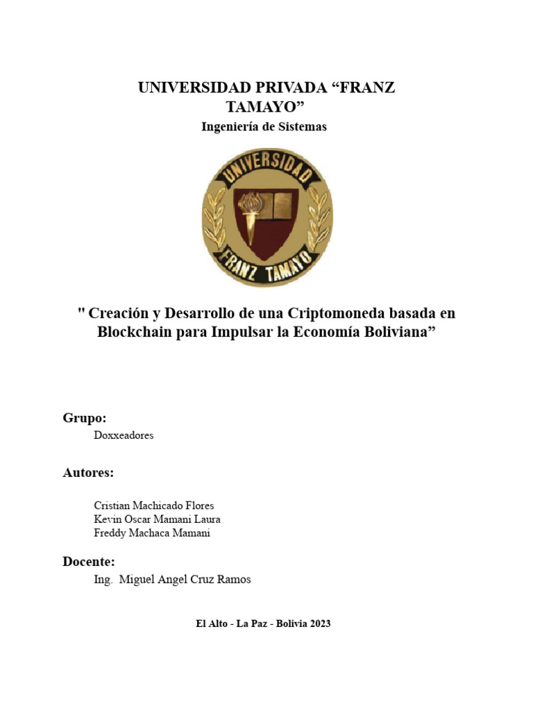 Criptomonedas Trabajo Grupal | PDF | Criptomoneda | Bolivia