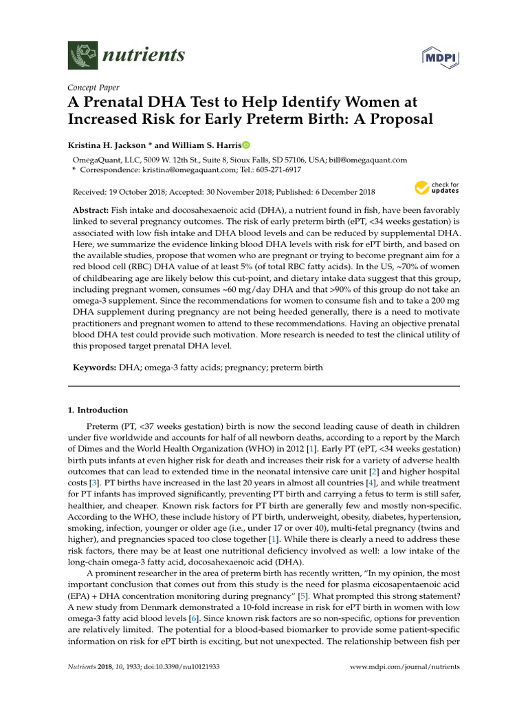 Prenatal DHA Testing for Preterm Birth Risk | PDF | Dietary Supplements ...