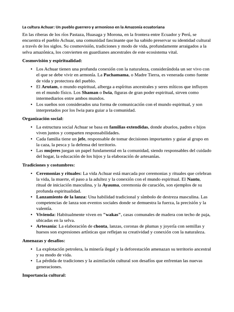 Cultura y Tradiciones de los Achuar | PDF
