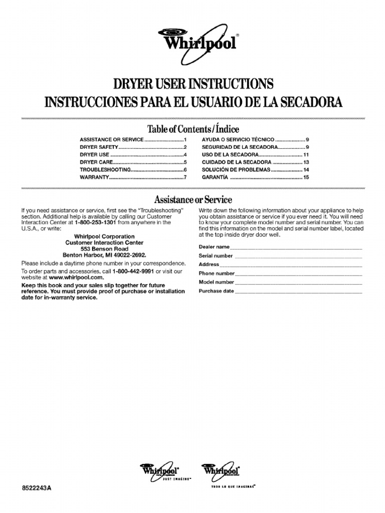 Dryer User Instructions and Safety Guide | PDF | Clothes Dryer | Fuse ...