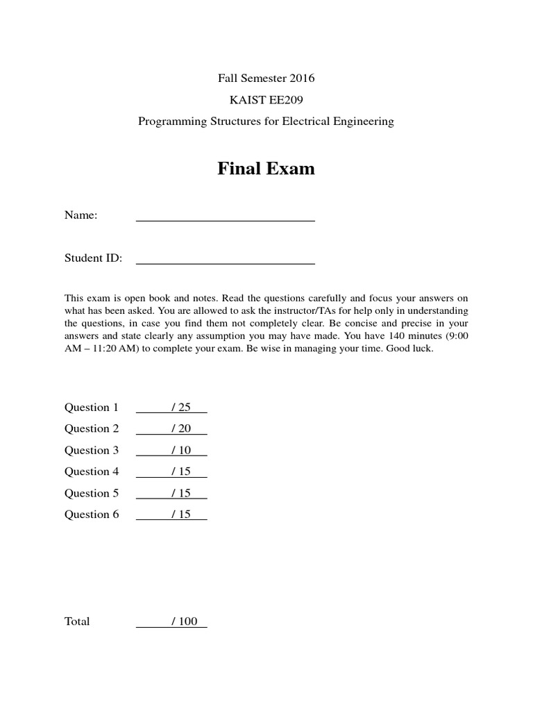 KAIST EE209 Fall 2016 Final Exam | PDF | Computer Data | Software ...
