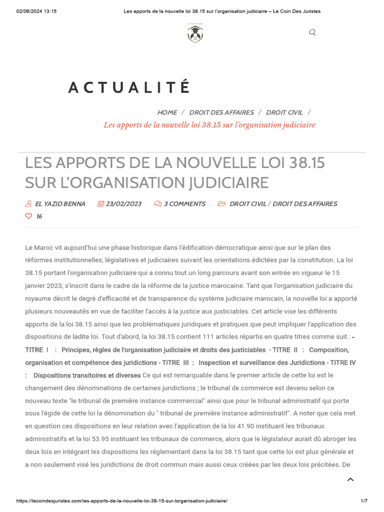 Apports de la loi 38.15 sur la justice | PDF | Loi | Systèmes judiciaires