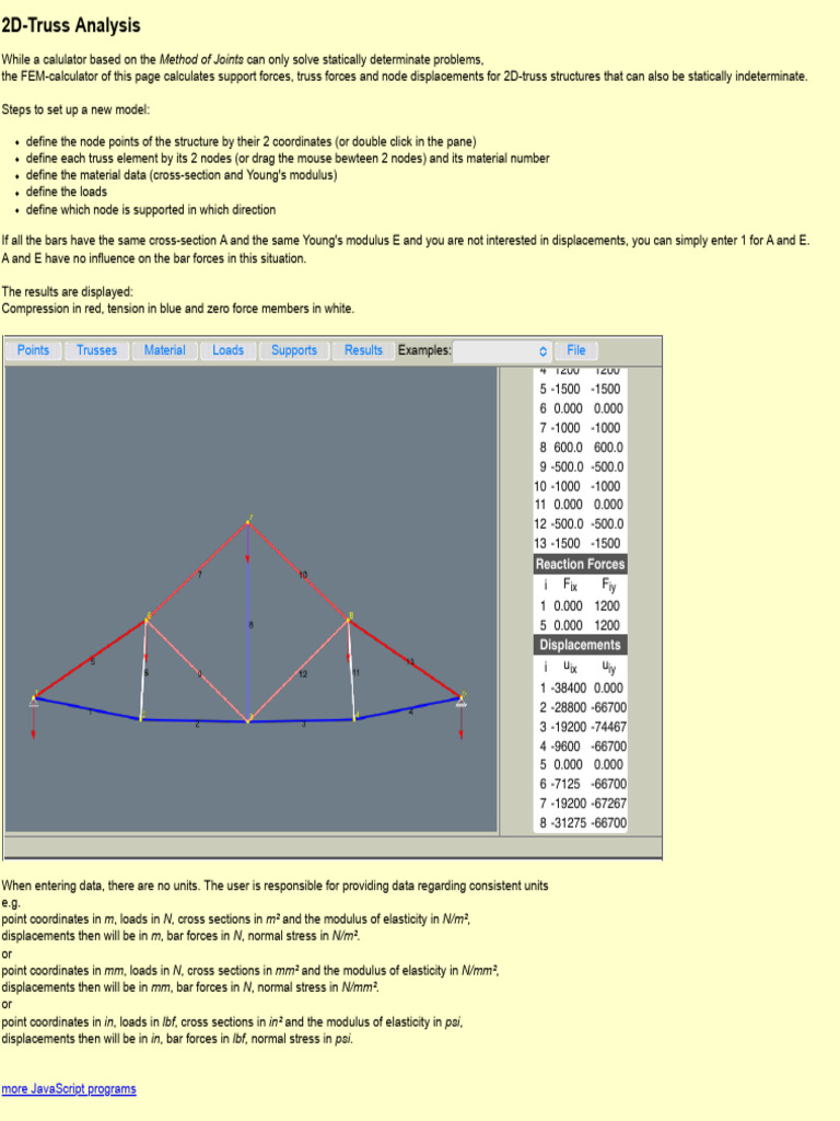 2D Truss Analysis and FEM Calculator | PDF | Young's Modulus | Truss