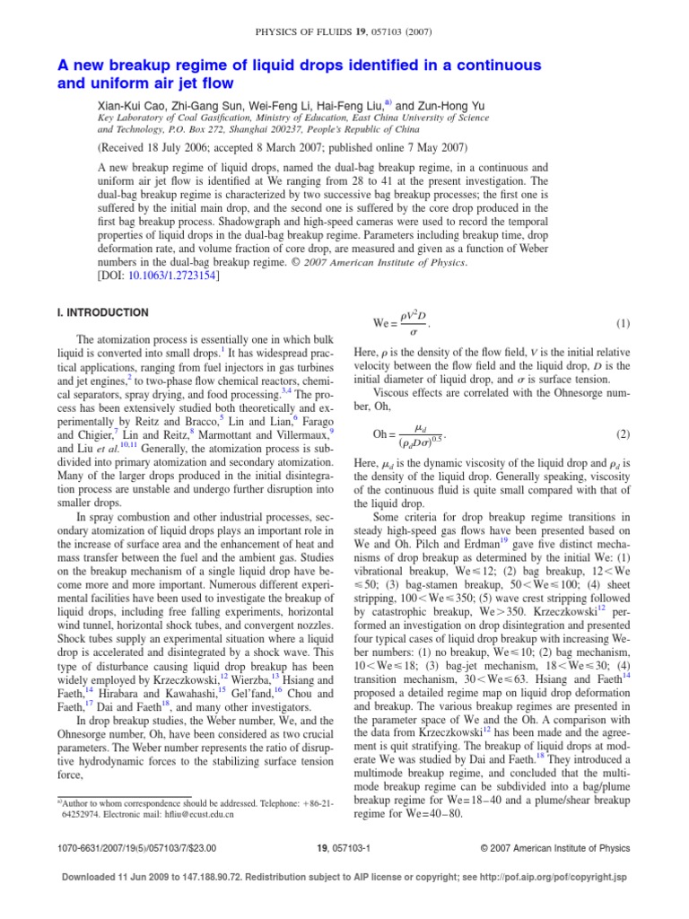 A New Breakup Regime of Liquid Drops Identified in A Continuous and ...