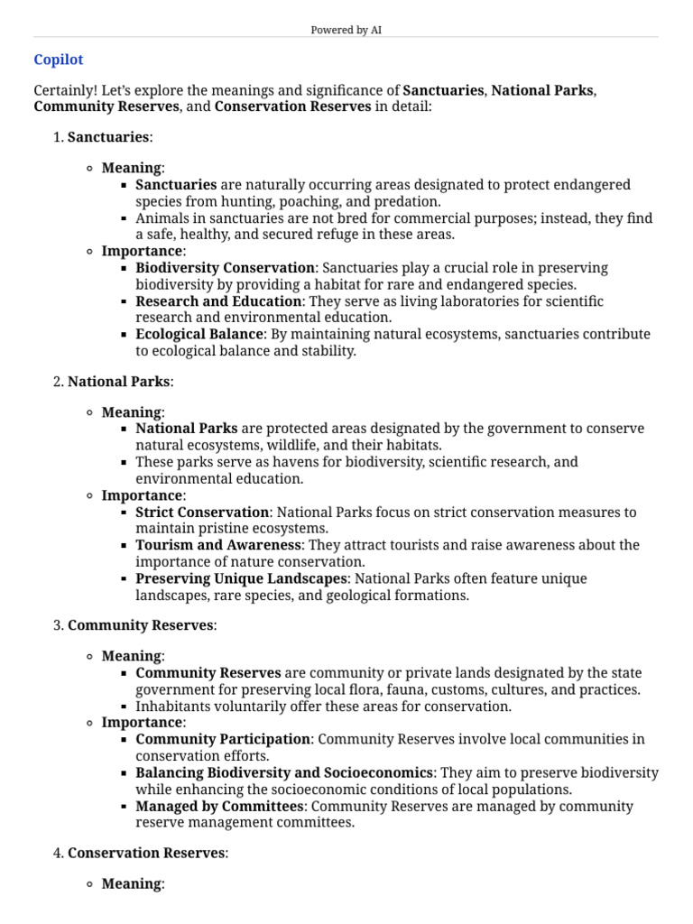 Sanctuaries, National Park.... | PDF | Conservation Biology | Biodiversity