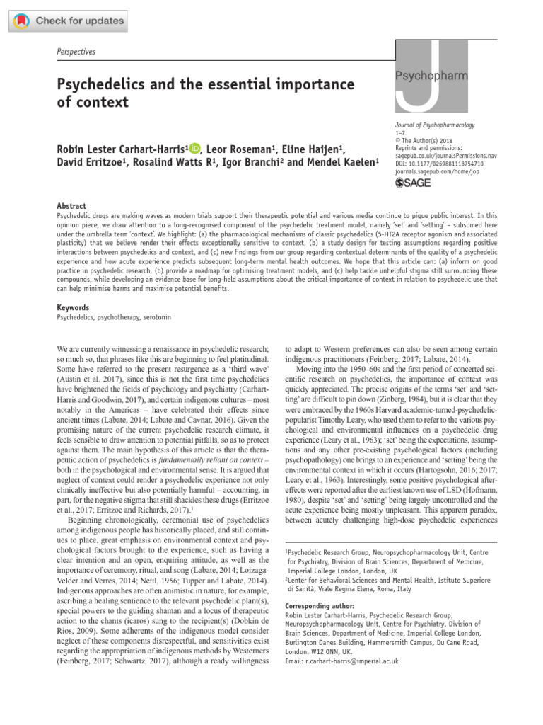 Importance of Context in Psychedelic Therapy | PDF | Psychedelic Drugs ...