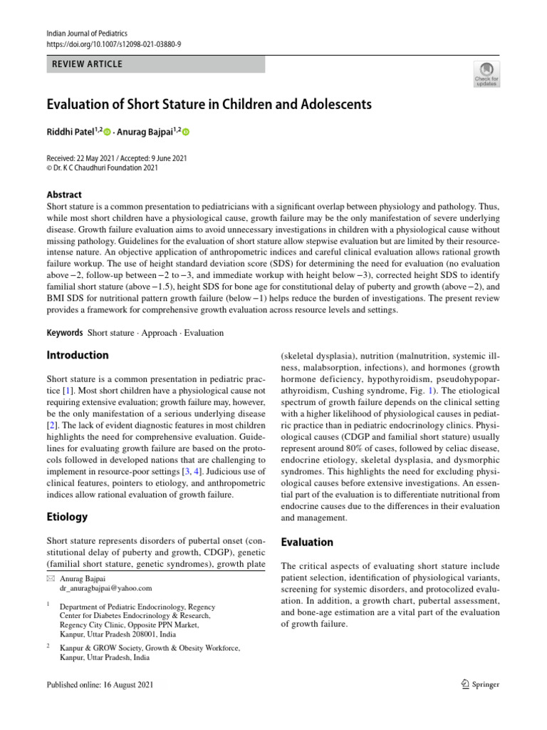 Evaluation of Short Stature in Pediatrics | PDF | Clinical Medicine ...