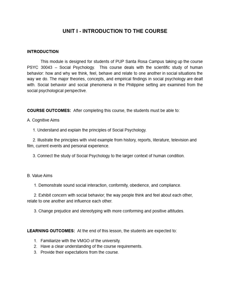 Introduction to Social Psychology Course | PDF | Social Psychology ...