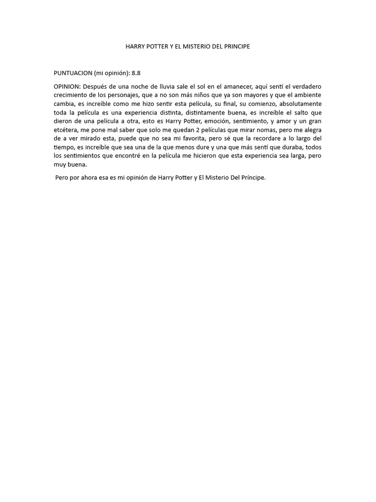 Opinión sobre Harry Potter 6 PDF