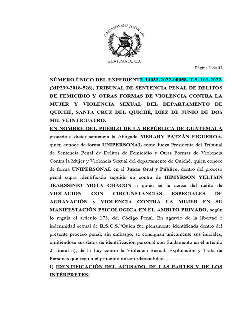 PROYECTO DE SENTENCIA 101-2022, ABSOLUTORIA - Cleaned | PDF | Debido al