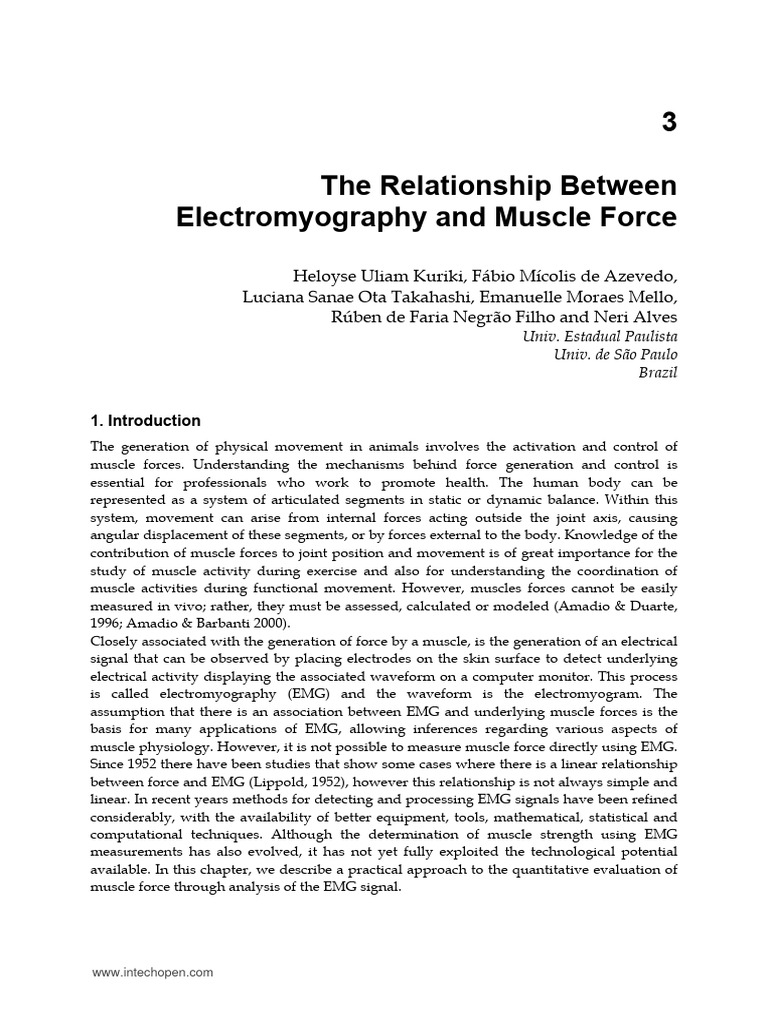 Intech the relationship between electromyography and muscle force pdf