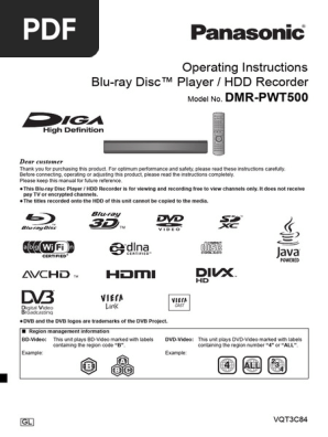 Panasonic DMR-PWT500 User Manual | PDF | Compact Disc | Dvd