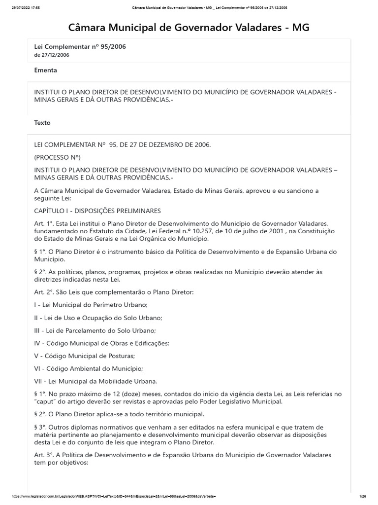 Plano Diretor de Governador Valadares | PDF | Planejamento urbano ...