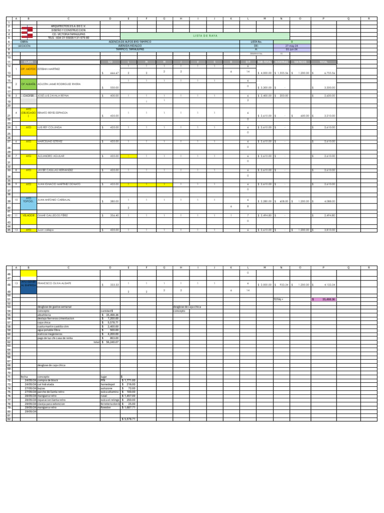 Lista de Raya BYD Tampico 30 de Junio | PDF