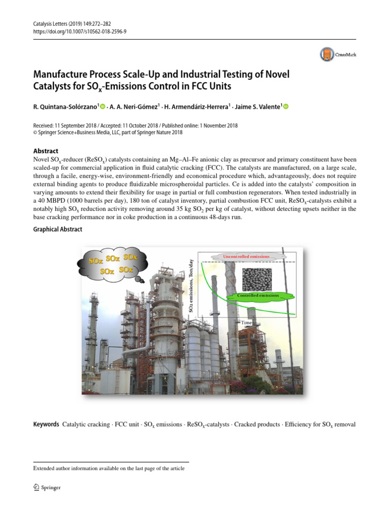 Manufacture Process Scale-Up and Industrial Testing of Novel Catalysts ...