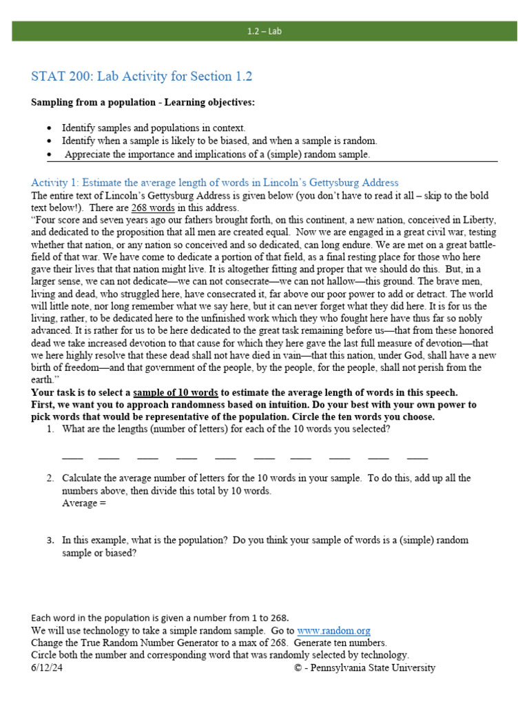 Section 01.2 Shared Lab | PDF | Sampling (Statistics)