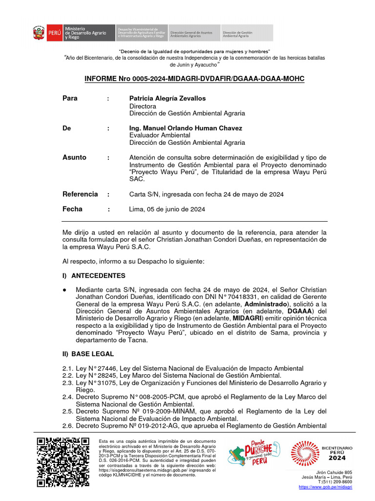 Informe 0005 2024 Midagri Dvdafir Dgaaa Dgaa Mohc | PDF | Evaluación de ...