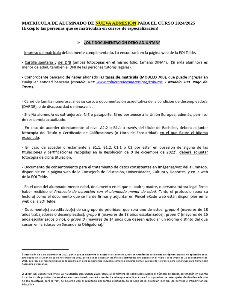 Documentacion Que Debe Adjuntar Alumnado De Nueva Admision 24 25 Pdf