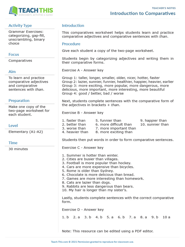 Introduction To Comparatives | PDF | Linguistics