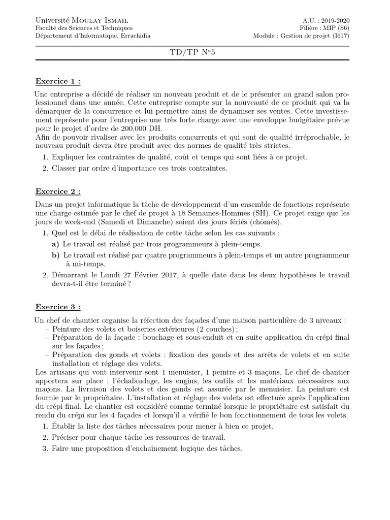 Gestion de projet : Exercice 5 TP | PDF