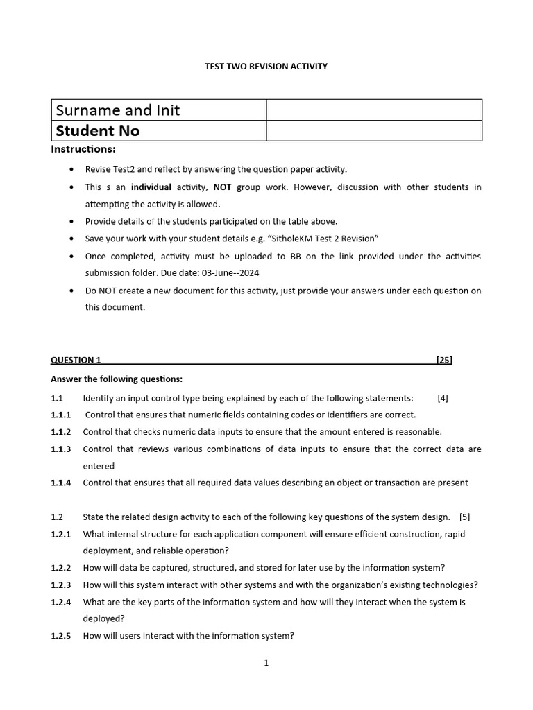 Test 2 2024 Revision Activity | PDF | System | Computer Engineering