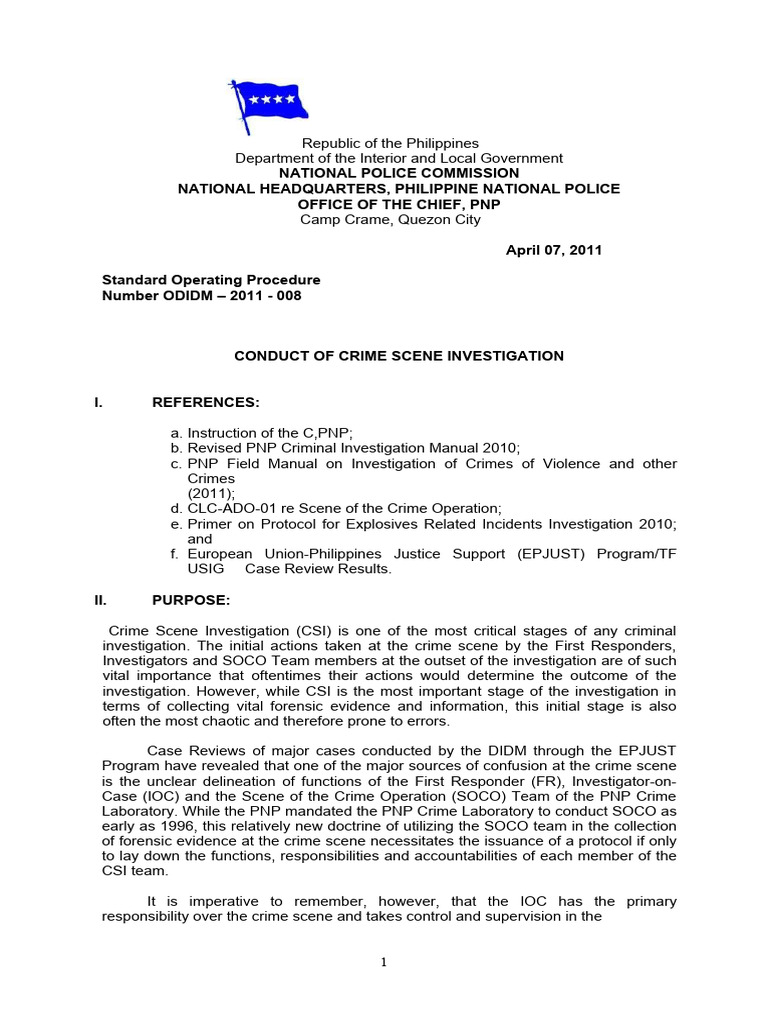 Crime Scene Investigation SOP Philippines | PDF | Crime Scene ...
