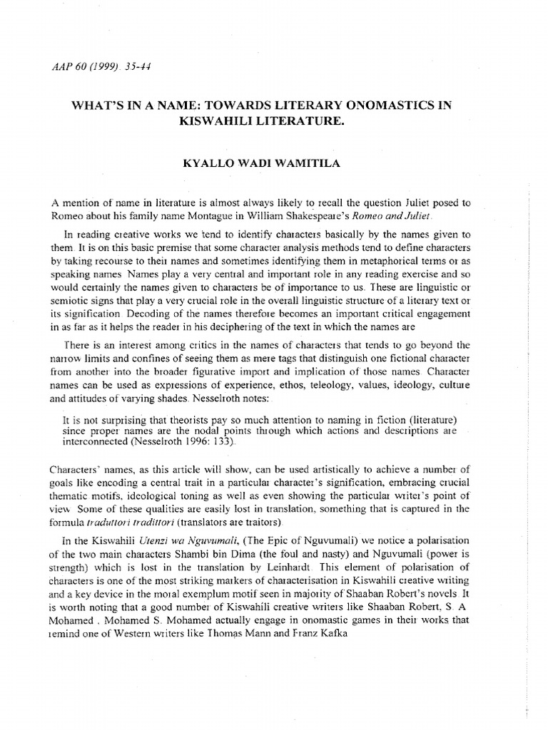 Whats in a name towards literary onomast pdf narration plot