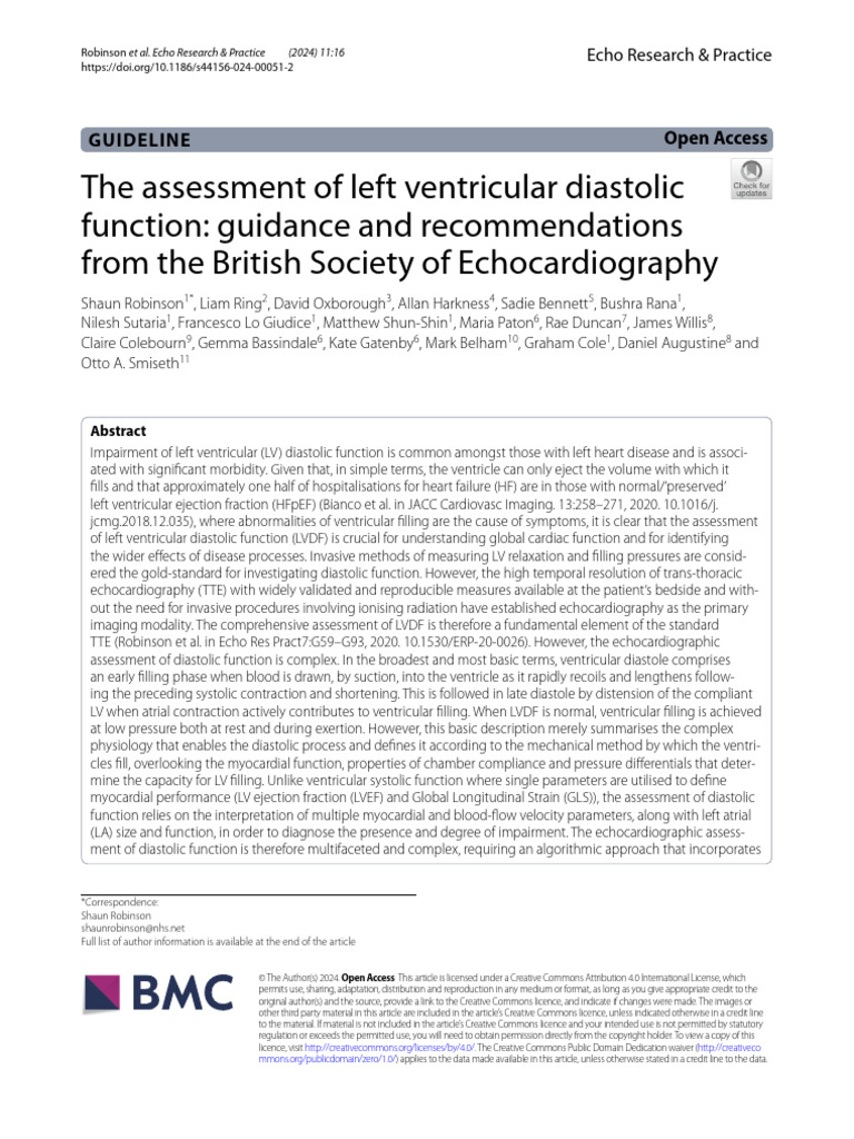 The Assessment of Left Ventricular Diastolic Function | PDF | Diastole ...