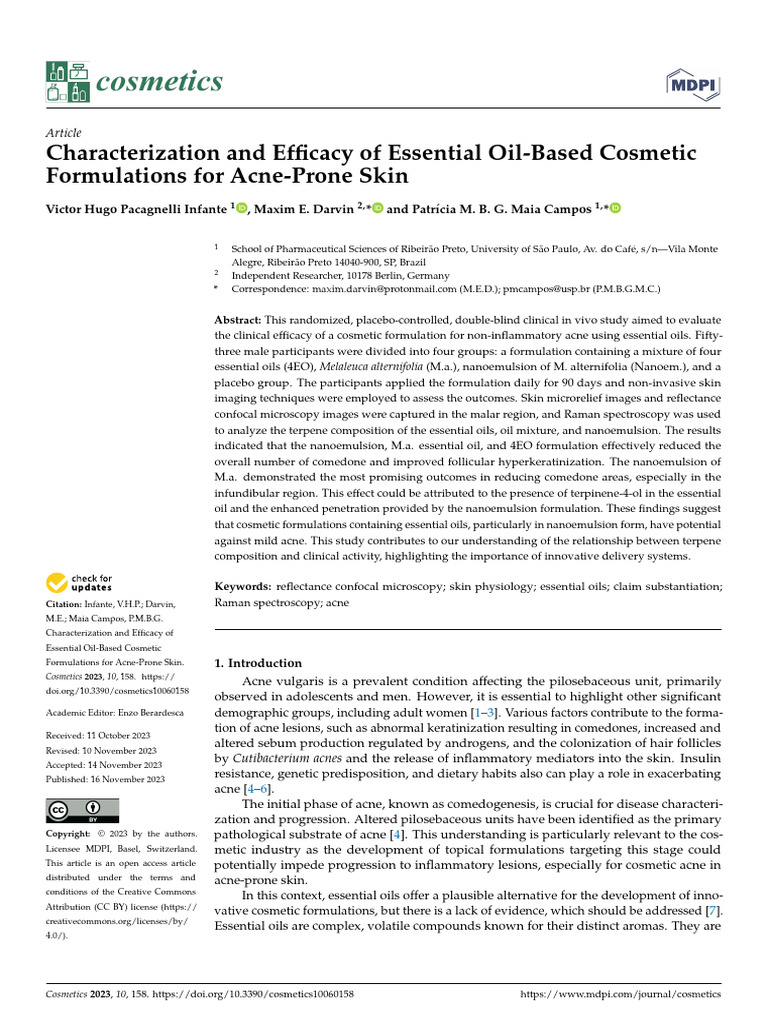 Cosmetics: Characterization and Efficacy of Essential Oil-Based ...