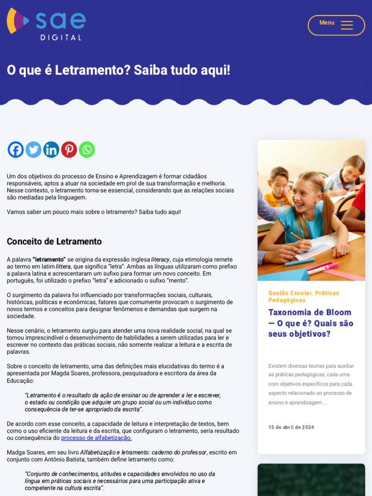 O Que É Letramento Saiba Tudo Aqui! - SAE Digital | PDF | Alfabetização ...