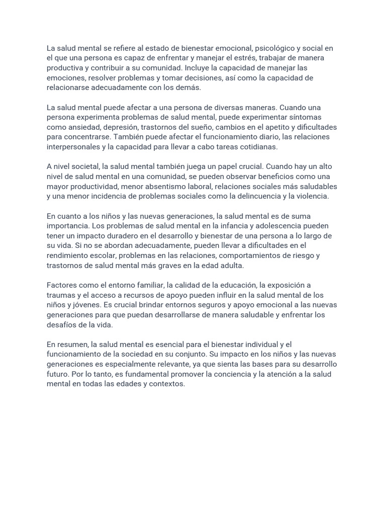 Impacto de la salud mental en jóvenes | PDF | Salud mental | Las emociones