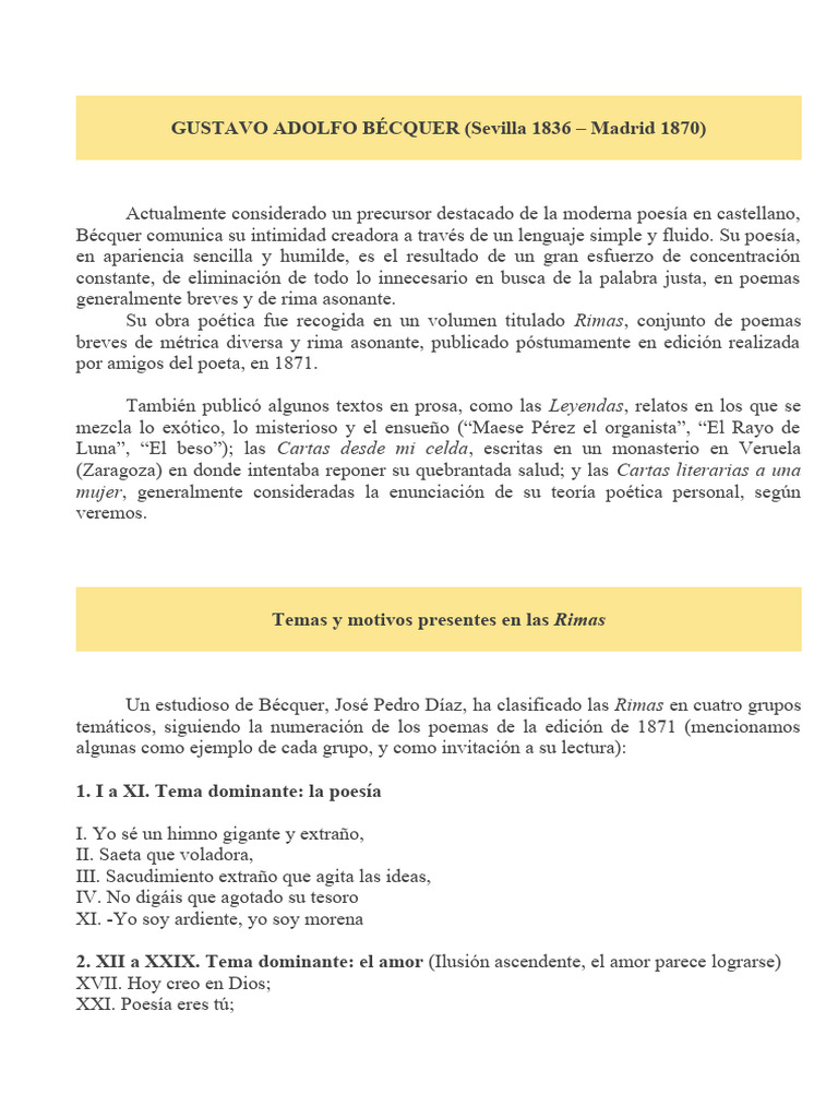 GUSTAVO ADOLFO BÉCQUER + Rimas 2024 | PDF | Poesía