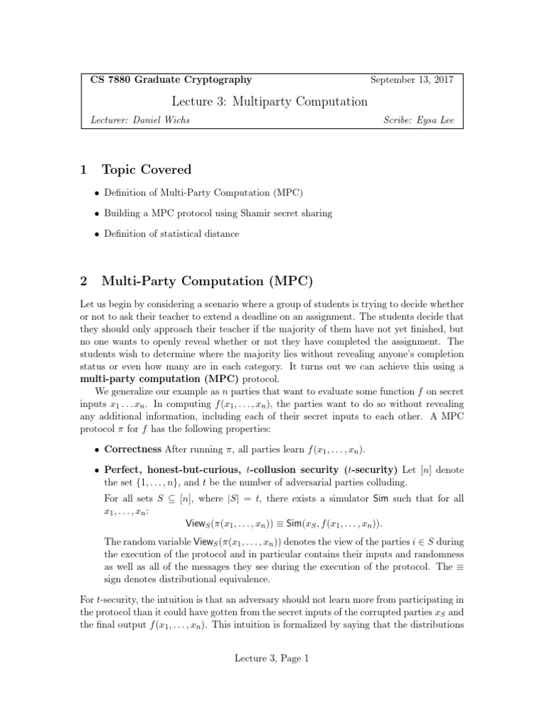 Multiparty Computation in Cryptography | PDF | Theoretical Computer ...