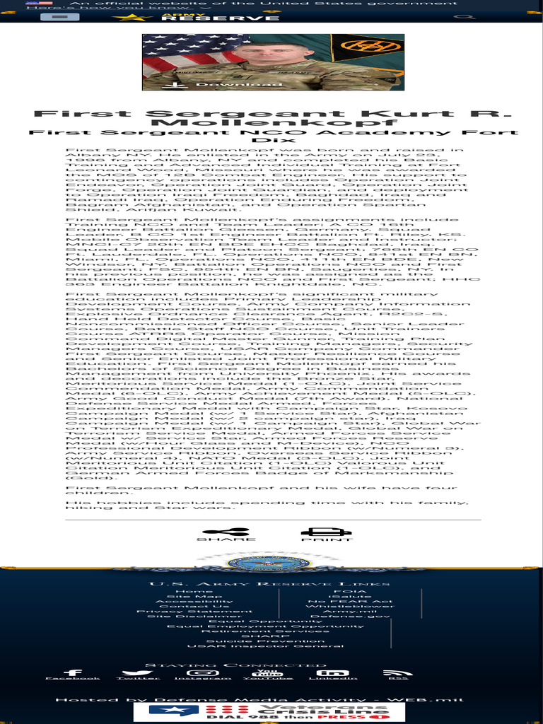 First Sergeant Kurt R. Mollenkopf U.S. Army Reserve Article View | PDF ...