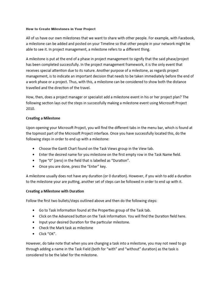 How to create milestones in your project pdf project management