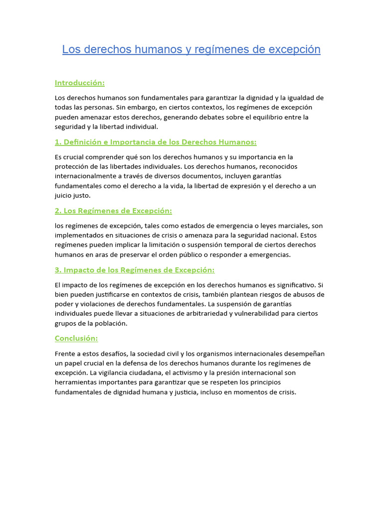 Los derechos humanos y regímenes de excepción | PDF