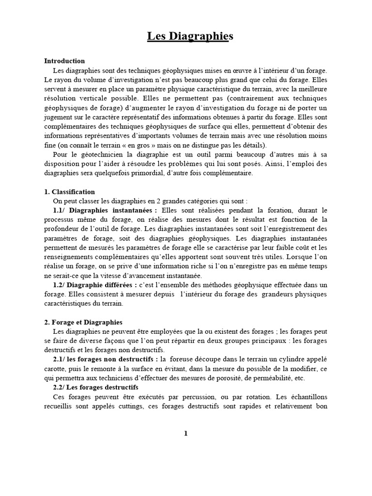 Diagraphies et Forage : Techniques et Types | PDF | Forage | Électrolyte