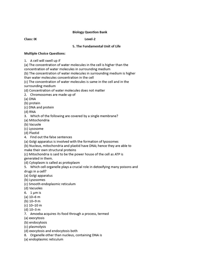 9th+level 2++Biology++Question+Bank+ | PDF | Tissue (Biology) | Muscle